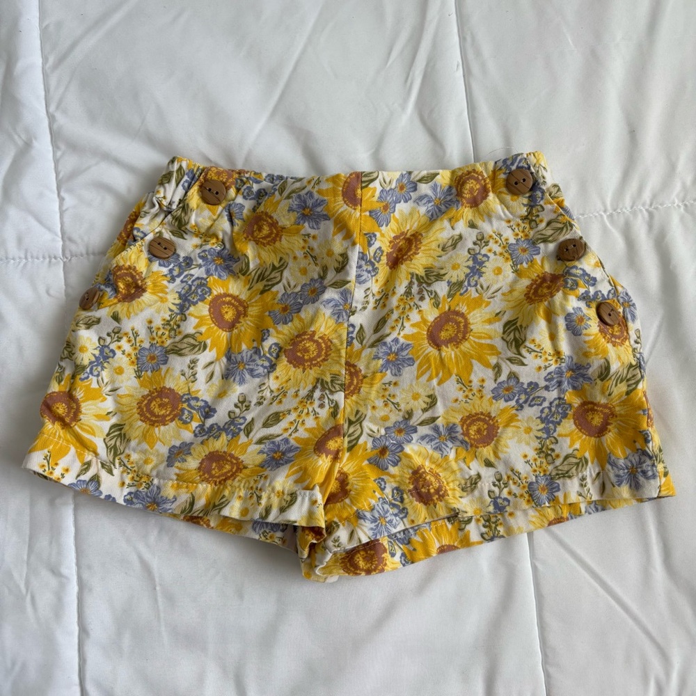 CYNTHIA ROWLEY Yellow Sunflower Cotton Toddler Girl Shorts